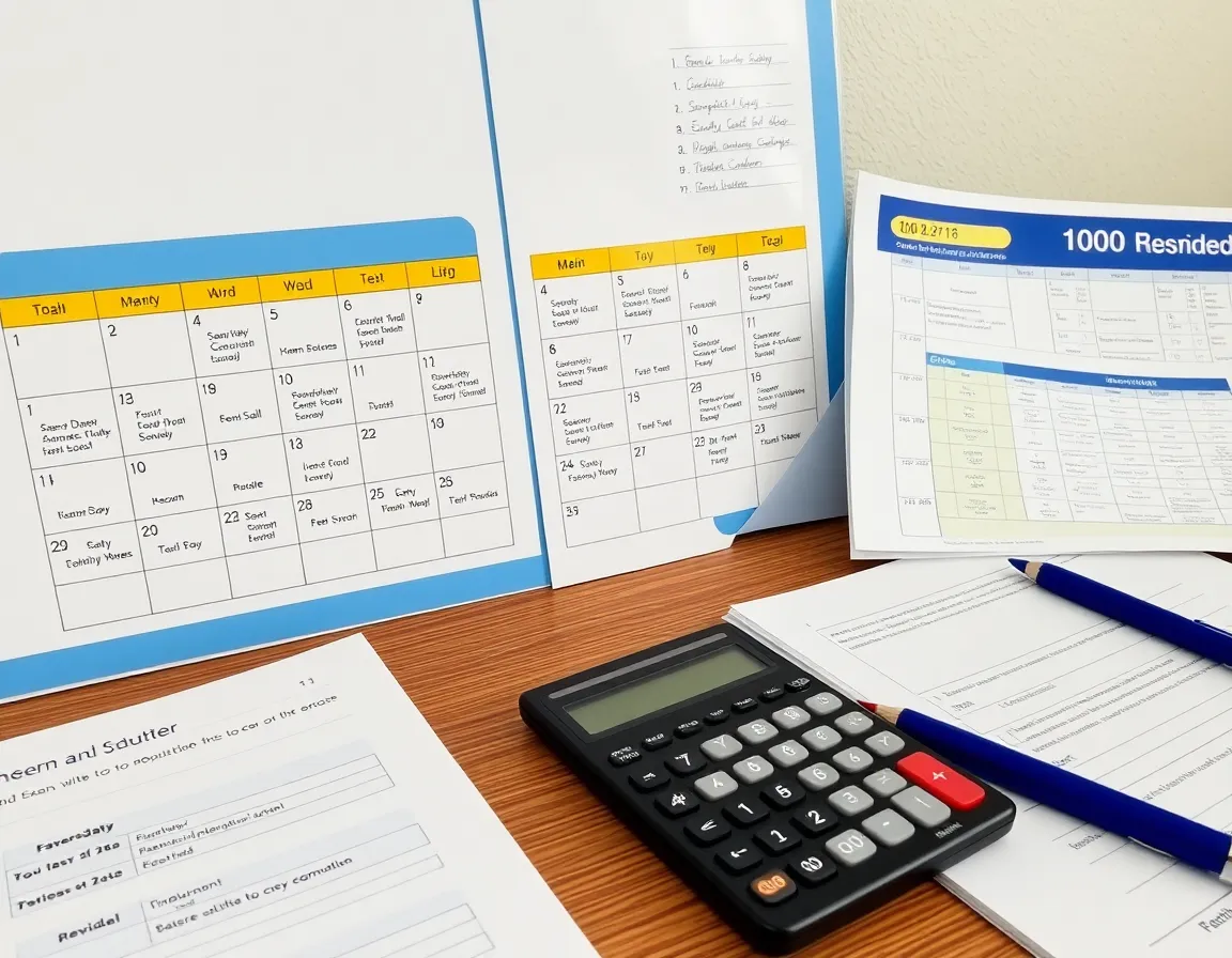 Study desk with exam calendar and organized notes for preparation